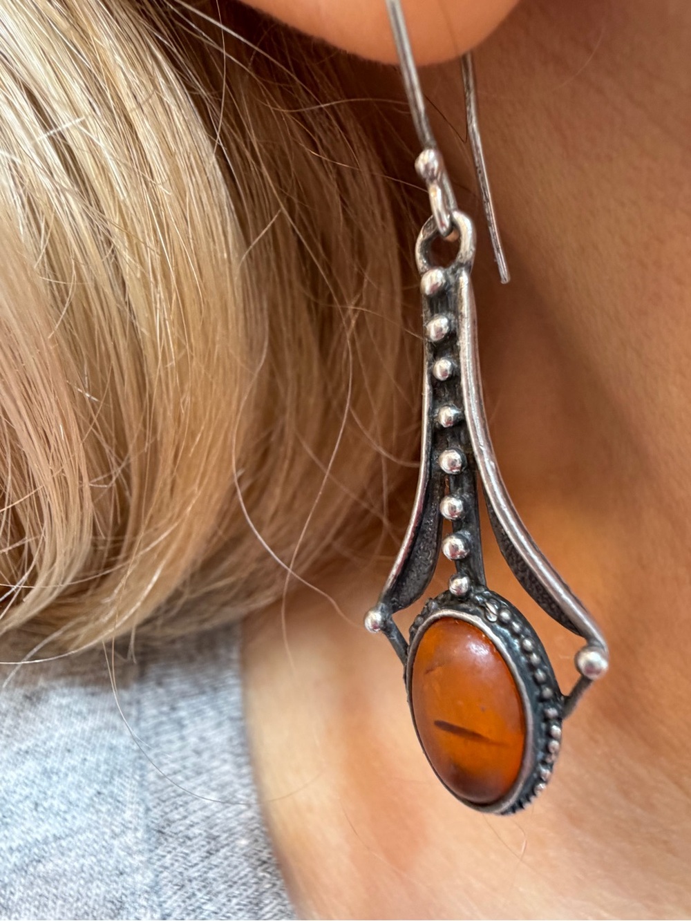 Amber and sterling silver earrings